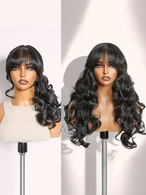 Customized 26 Inch Wavy Synthetic Wig With Curtain Bangs and Fringe