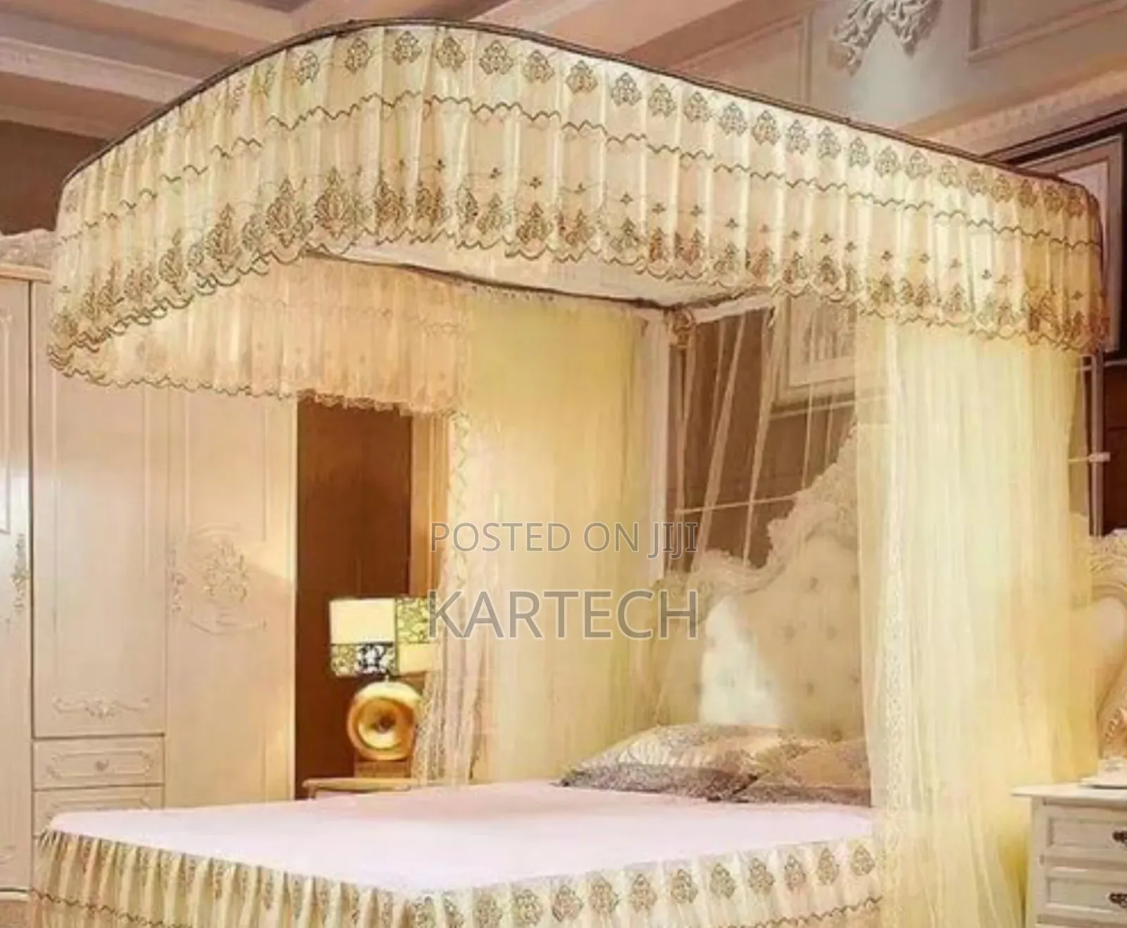 Two Stand Rail Mosquito Net With Sliding Rails- White, Cream