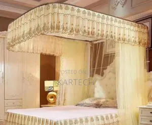Two Stand Rail Mosquito Net With Sliding Rails- White, Cream