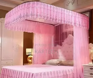 Hommy Two Stand Rail Mosquito Net With Sliding Rails -White Pink Cream