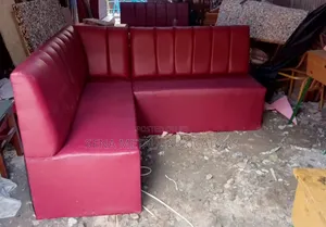 Maroon L-Shaped Restaurant Couches.