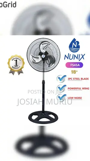 Nunix 18-Inch Free-Standing Fan With Steel Blades.