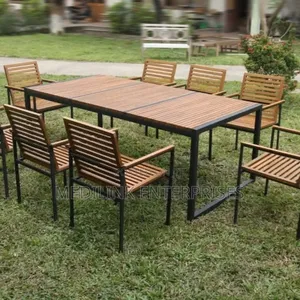Wooden Metallic 8-Seater Outdoor Dining Table Set
