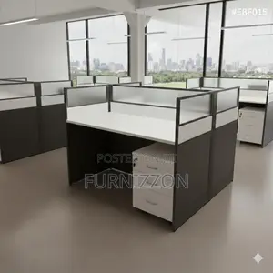 Modern Two Person Office Desk With Glass Partition