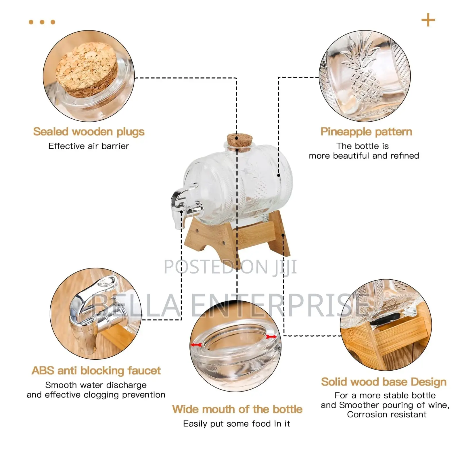 New Arrival5l Horizontal Glass Drum Barrel Dispenser
