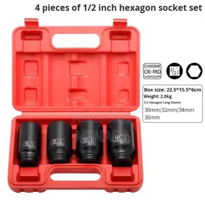 4pc, 1/2'' Drive Deep Axle Nut Impact Socket Set, 6 Point, 30-36mm
