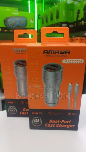 Amaya Acc-Cc08 Dual Usb Fast Car Charger With Type-C Cable