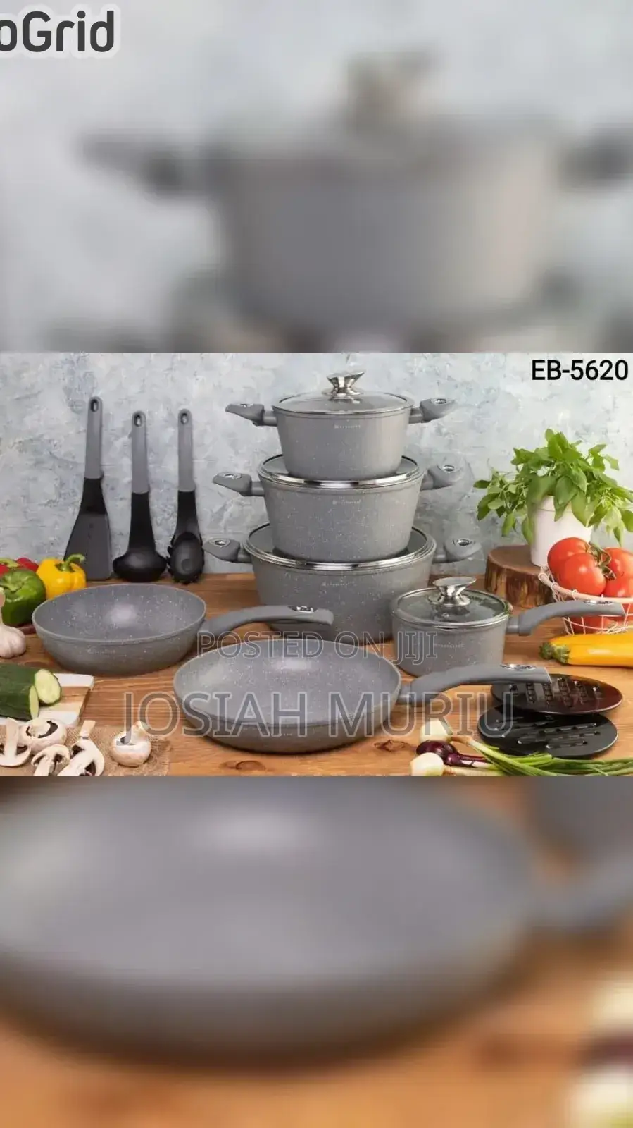 15-Piece Edenberg Eb-5620 Grey Speckled Nonstick Cookware Set.