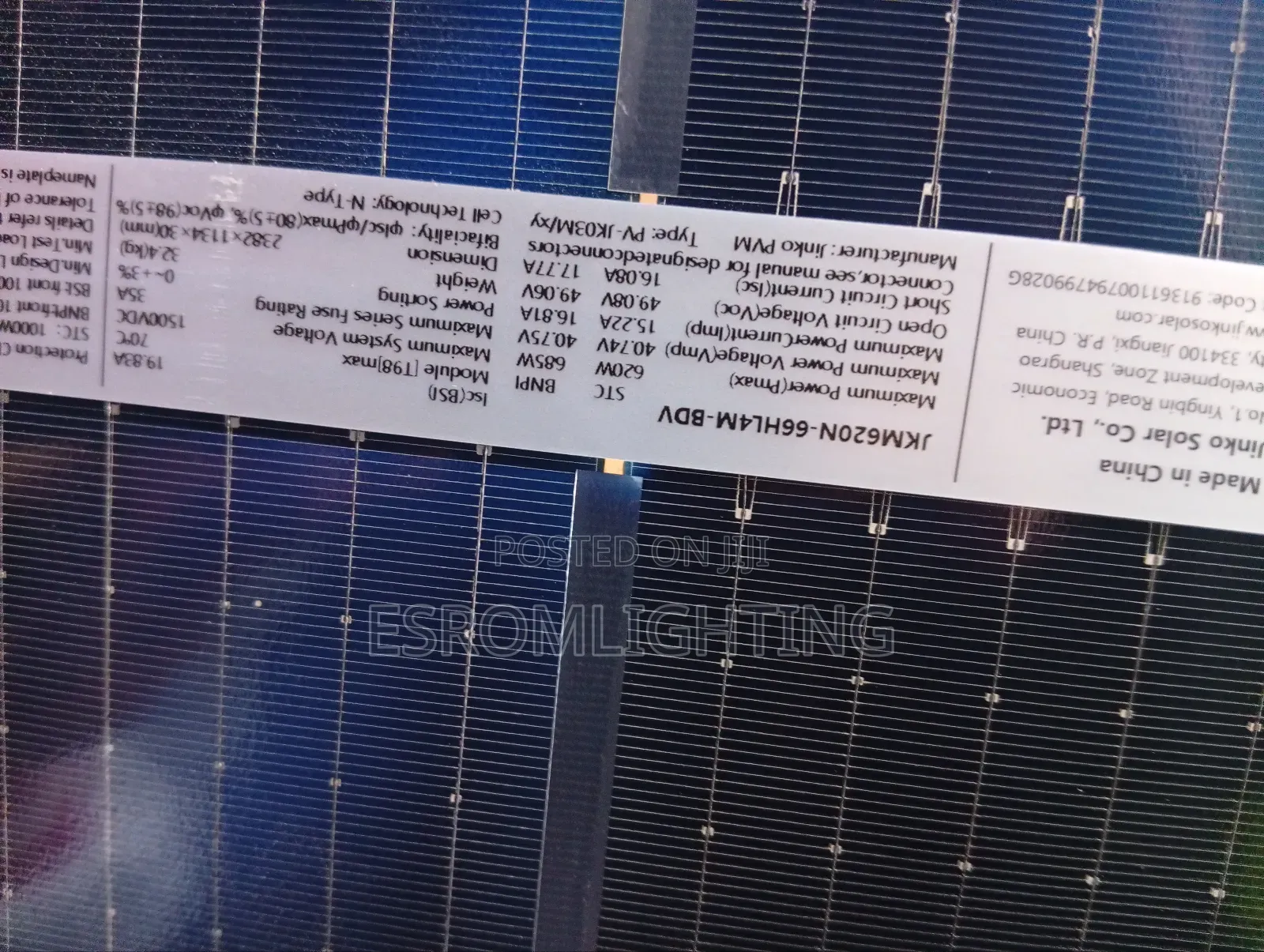 Jinko 620w Solar Panel – Kes 11,800