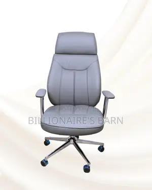 Grey High-Back Executive Leather Chair • Clean Look, Chrome Base