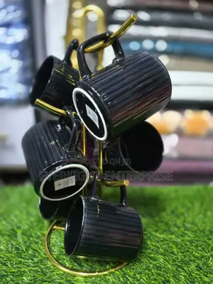 Black Ribbed Ceramic Mugs