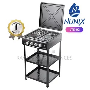 Nunix Cooker 3 Gas +1 Electric Plate Standing Cooker Plus Shelves