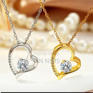Stainless Steel Chain Heart Pendant, Gold Coated, Silver, Hypoallergic