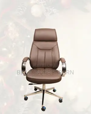 Brown Executive Leather Chair • Posture Support, Strong Chrome Base