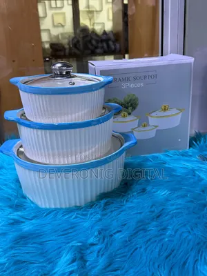 *3pc Set Ceramic Serving Dishes With Glass Cover