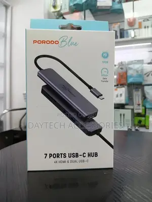Porodo Blue 7 Ports Usb-C Hub Hdmi Dual Usb-C