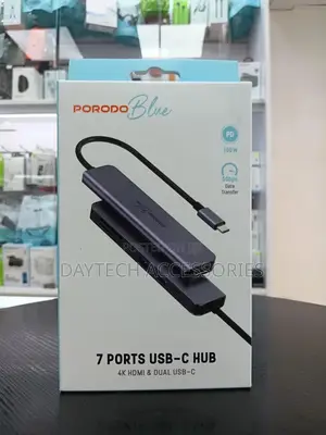 Porodo Blue 7 in 1 Hub - Hdmi / 2xusb-a / 2xusb-C / Sd Microsd / Grey