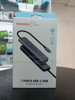 Porodo Blue 7 in 1 Hub - Hdmi / 2xusb-a / 2xusb-C / Sd Microsd / Grey