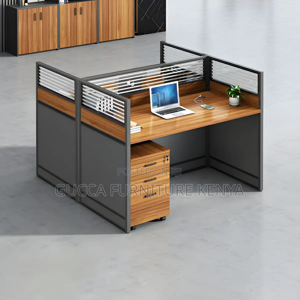 4-way Brown Modular Office Workstation