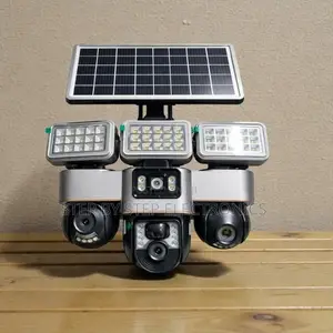 Waterproof 12mp 4g PTZ Rotating 3 Lens Camera With Solar Flood Light
