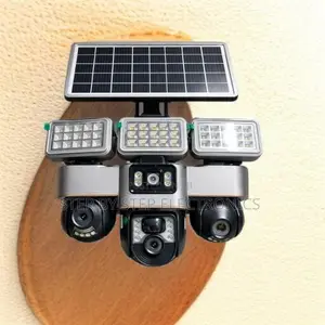 Home Surveillance 12mp 4g PTZ 3-Lens Camera With Solar Flood Light