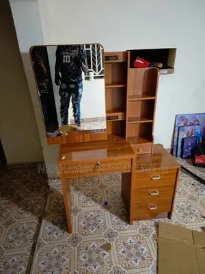 Elegant Brown Vanity Dressing Table With Sliding Mirror Cabinet
