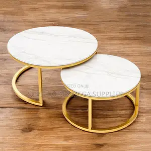Modern Round Marble Nesting Coffee Table Set With Gold Metal Base
