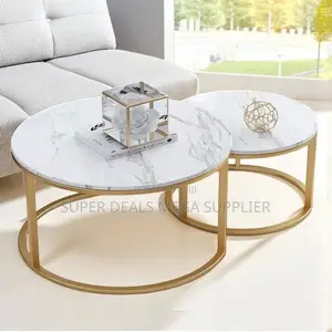 Premium 2- Piece Marble Round Coffee Table Set for Home Interiors