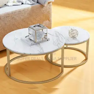 Glam Marble Coffee Table Set With Gold Metal Base for Lounge