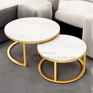Modern Minimalist Marble Coffee Table Set With Gold-Finished Legs