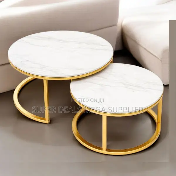 Luxury Nesting Coffee Table Set With Marble Surface and Gold Base