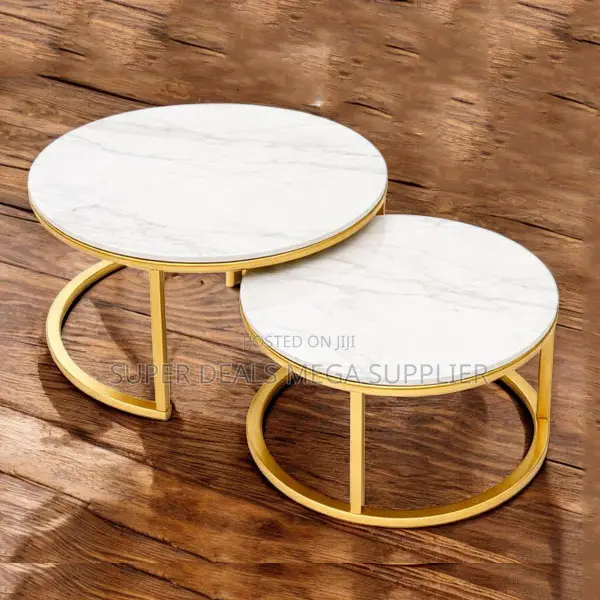 Sleek Modern Design Marble Top Round Nesting Coffee Table Set