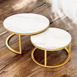 Contemporary Golden Base 2 Piece Marble Round Coffee Tables