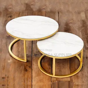 Strong Metal Frame 2 Tier Marble Top Round Nesting Coffee Set