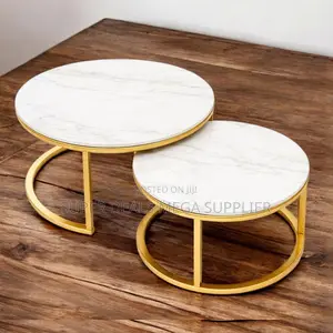 Elegant Glossy Marble 2 Piece Round Nesting Coffee Table Set