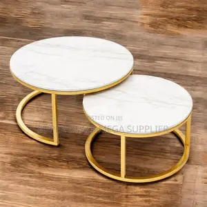 Modern Minimalist Gold Frame Marble Top Round Coffee Tables