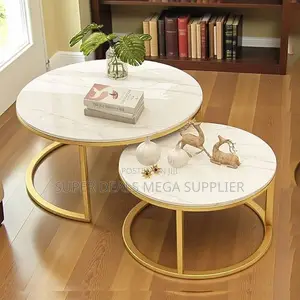 Sturdy Dual Size Marble Top Round Nesting Coffee Table Set