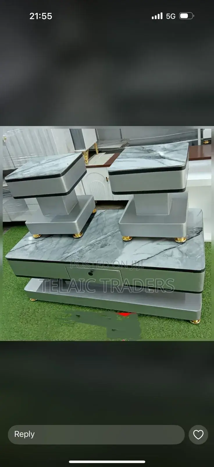 Coffee Table With Glass/Marble Topping With 2 Stools