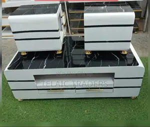 Coffee Table With Glass/Marble Topping With 2 Stools