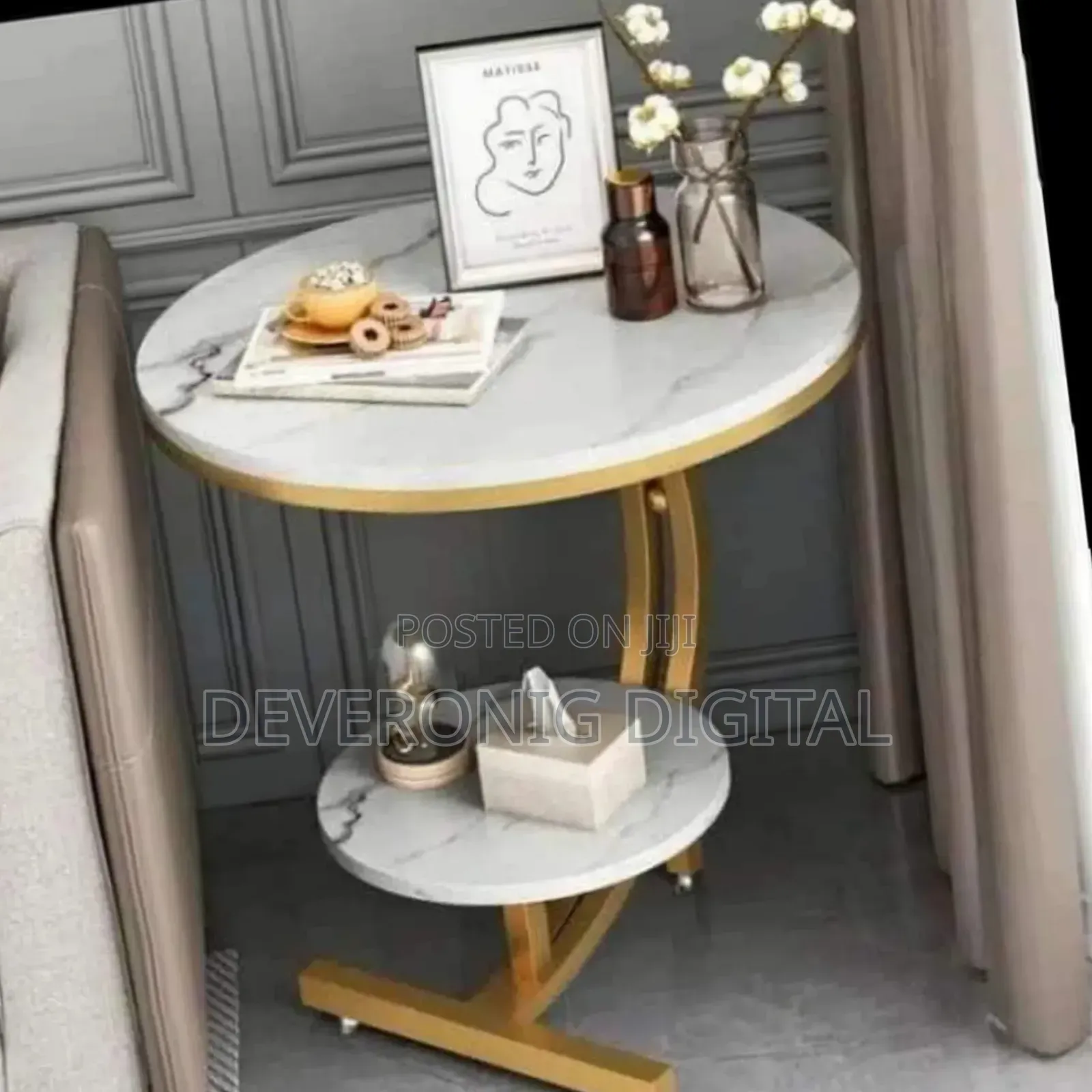 Console Bedside Cabinet Double Layer Mdf Marble Effect Coffees Table