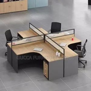 4-way Curved Brown Modular Office Workstation