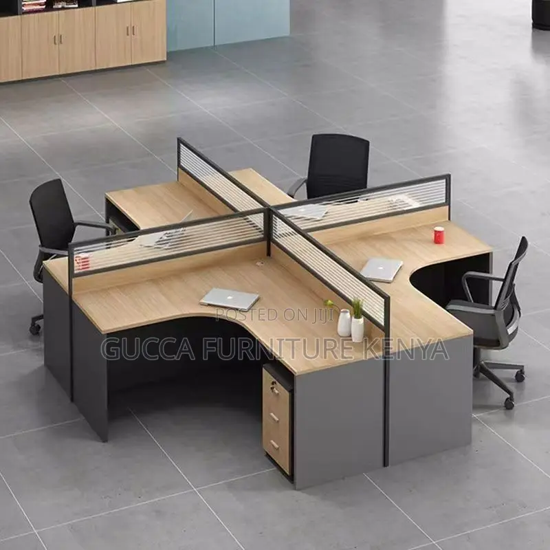 4-way Curved Brown Modular Office Workstation