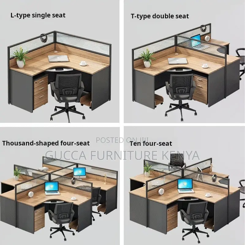 4-way Curved Brown Modular Office Workstation