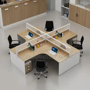 4-way Curved Brown Modular Office Workstation