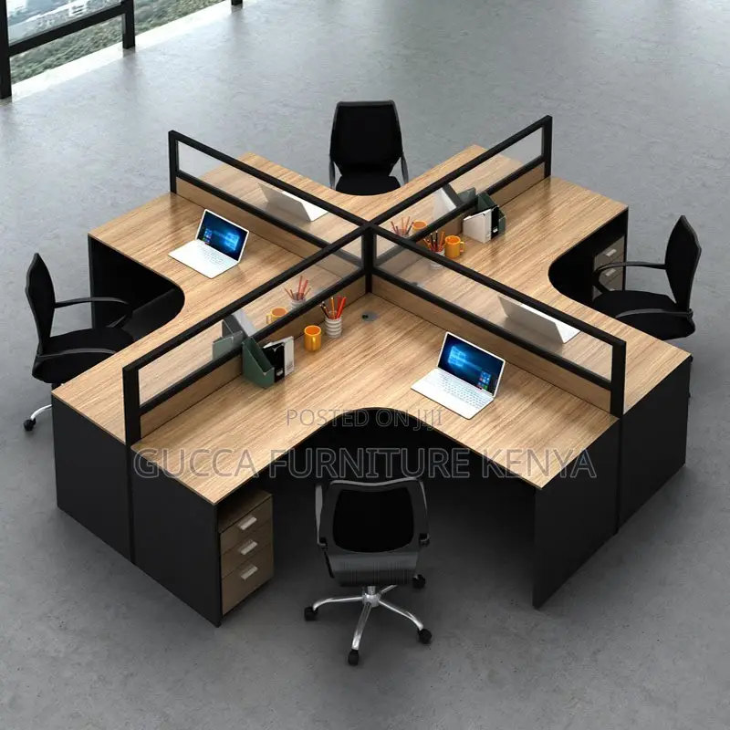 4-way Curved Brown Modular Office Workstation