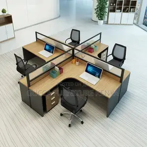 4-way Curved Brown Modular Office Workstation