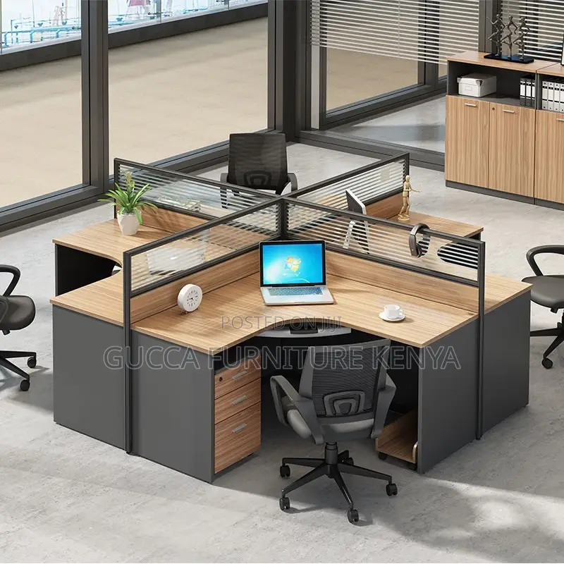 4-way Curved Brown Modular Office Workstation