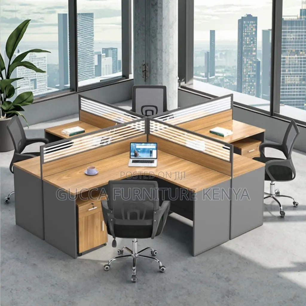 4-way Curved Brown Modular Office Workstation