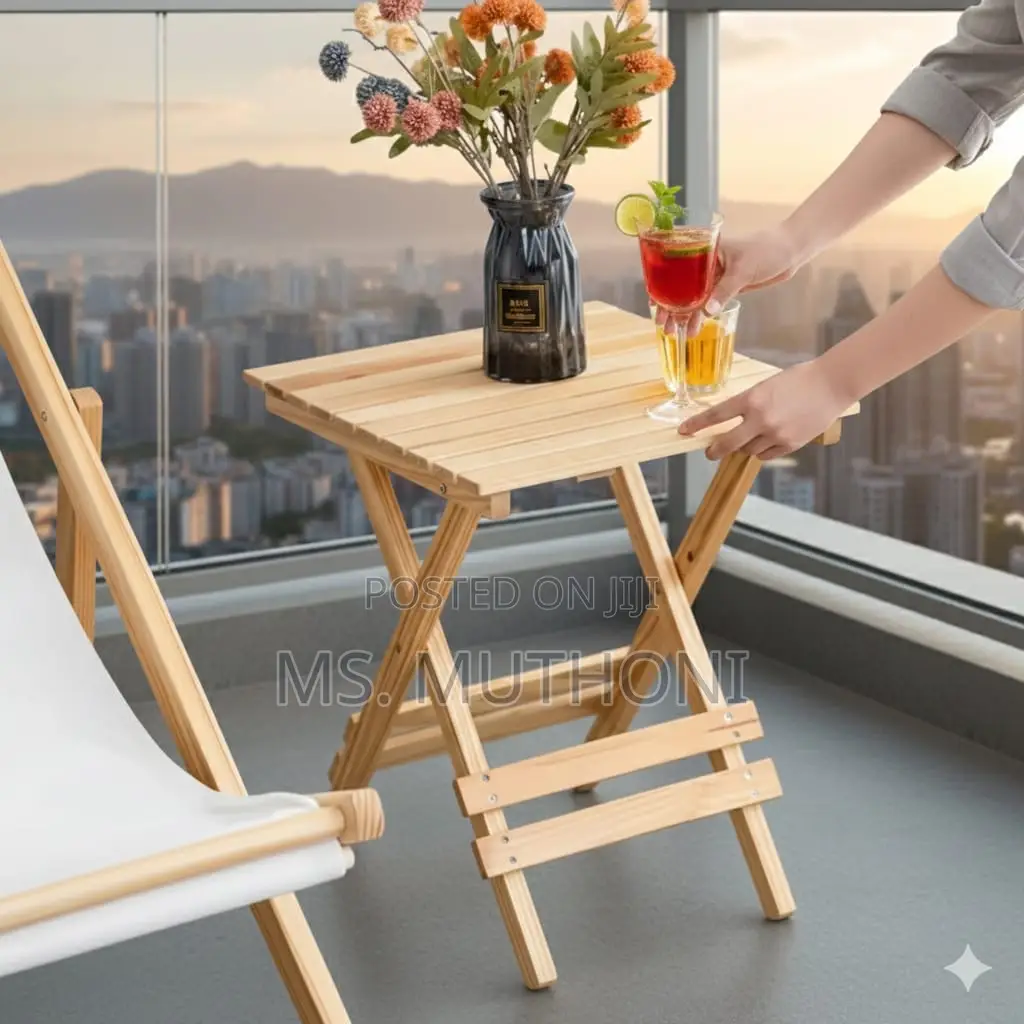 *Wooden Folding Balcony Slatted Side Table
