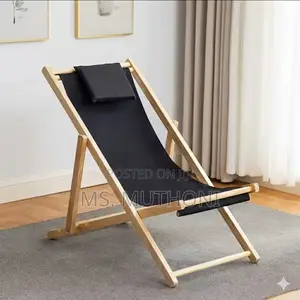 Black Canvas and Solid Wood Adjustable Folding Beach Sling Chair.